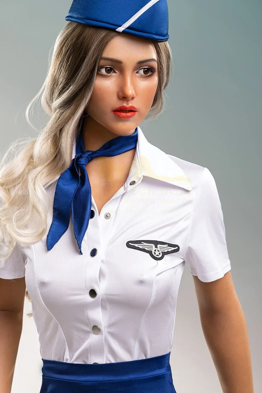 IRONTECH DOLL - 169CM FULL SILICONE DARK TANNED STEWARDESS UNIFORM- ROSALYN view 2